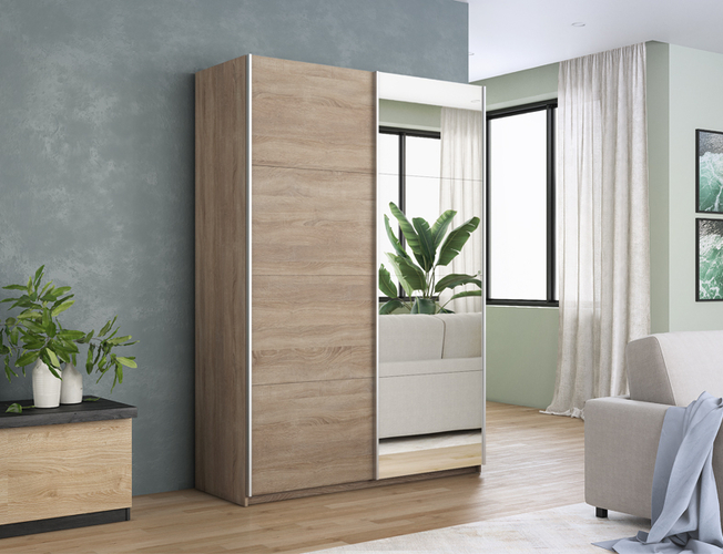 Шкаф-купе Прайм 2-х дверный (ЛДСП, зеркало), Сонома