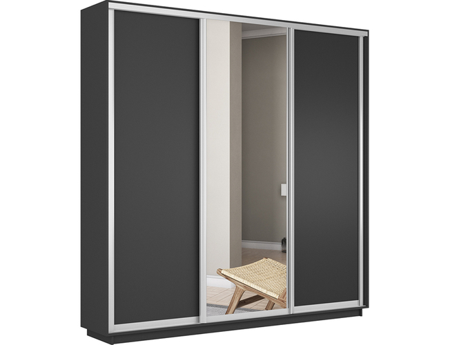 Шкаф-купе Экспресс Люкс 3-х дверный (ЛДСП, зеркало), Серый диамант