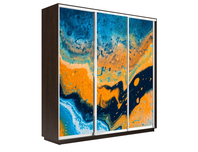 Шкаф-купе Экспресс 3-х дверный (Фото №1006 Абстракция оранжево-голубая), Венге