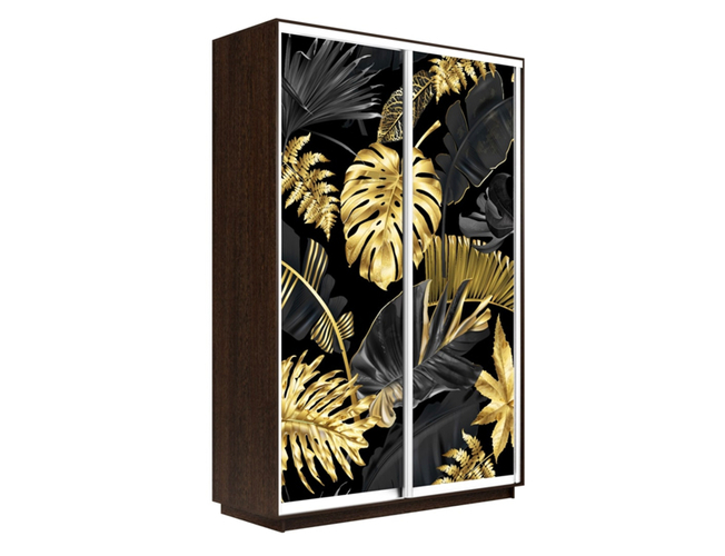 Шкаф-купе Экспресс 2-х дверный (Фото №1003 Листья золото), Венге
