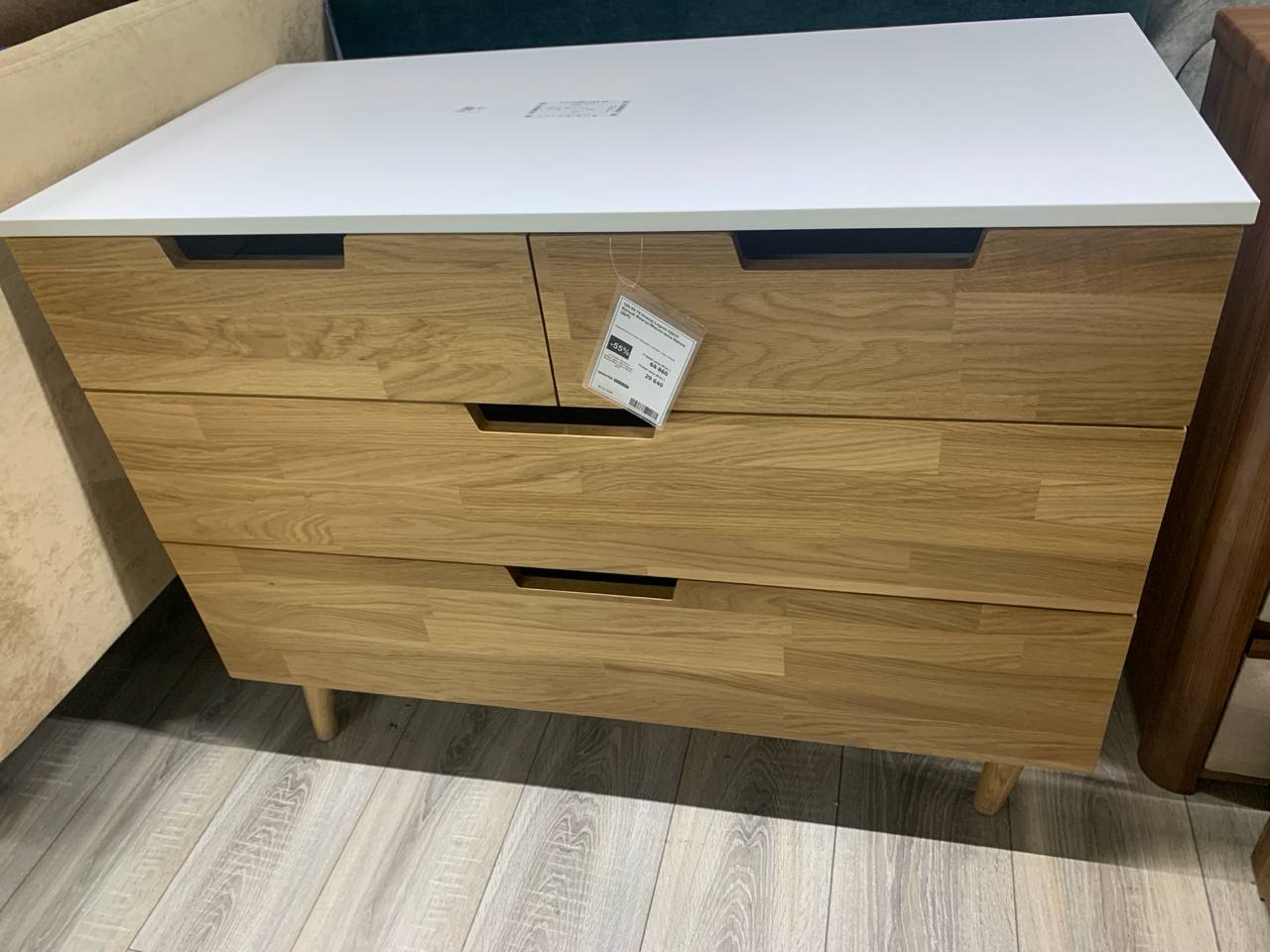 Комод Lagom белый жемчуг/ масло -воск Natura ( дуб) 